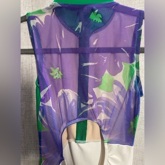 ELEVE green white & floral mesh back zip-front leotard ballet dance. PHOTOS. XS - Picture 3 of 7